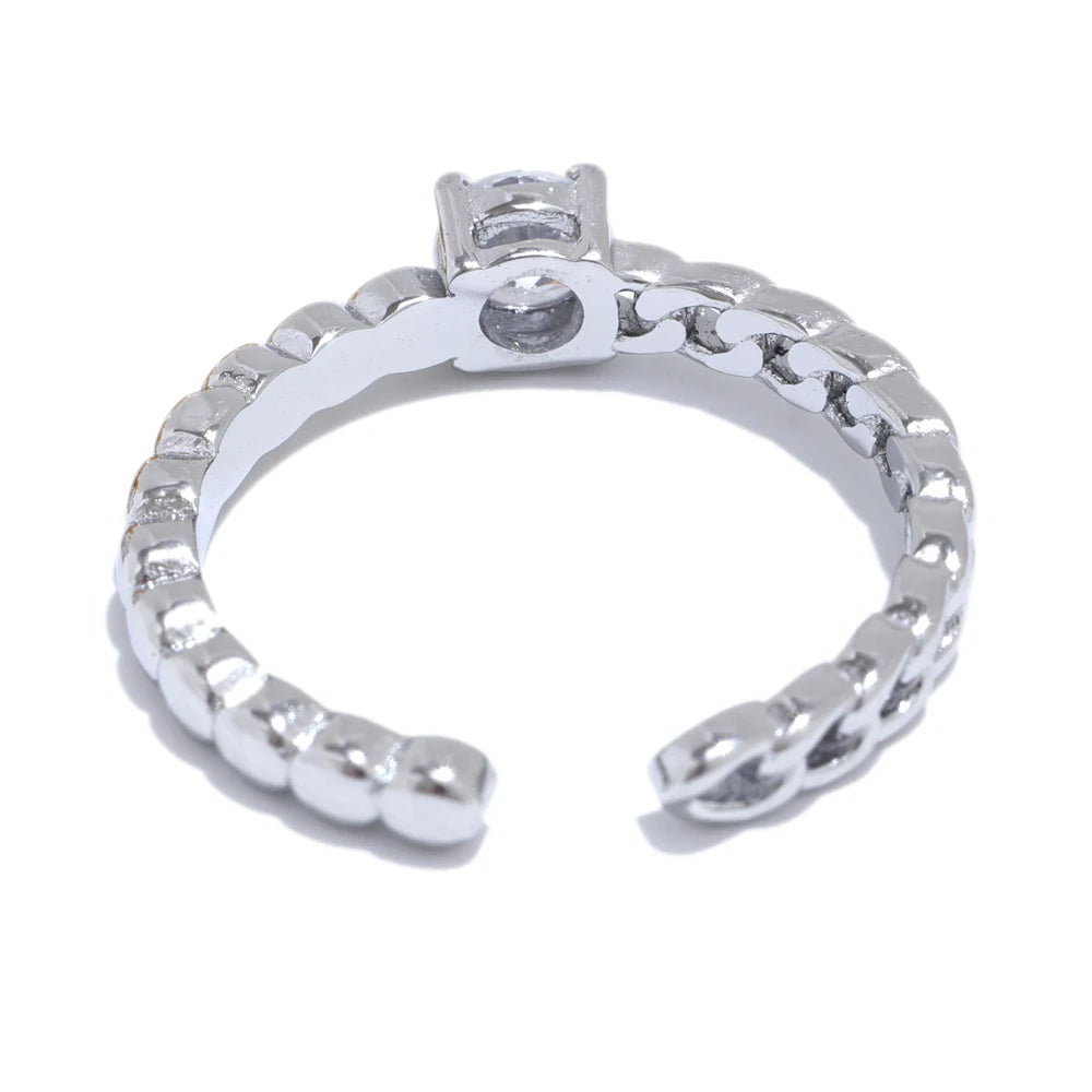 Yhpup Popular Stainless Steel Metal Chain Cubic Zirconia Open Adjustable Ring 18K PVD Plated Exquisite Fashion Jewelry Wholesale