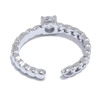 Yhpup Popular Stainless Steel Metal Chain Cubic Zirconia Open Adjustable Ring 18K PVD Plated Exquisite Fashion Jewelry Wholesale
