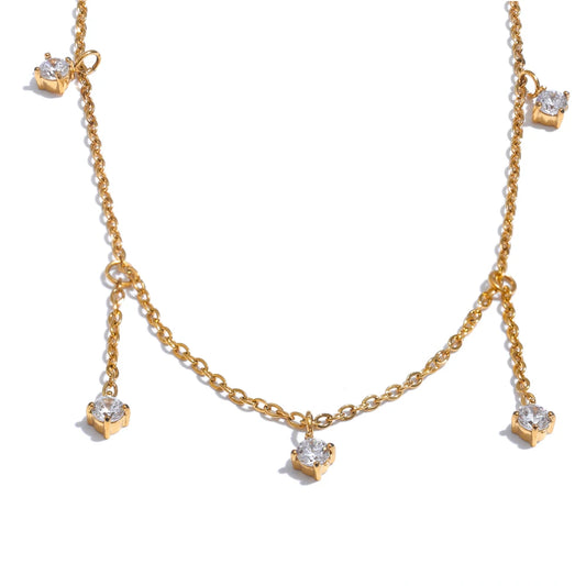 Yhpup Delicate Shiny Cubic Zirconia Drop Collarbone Chain Necklace Fashion Stainless Steel Temperament Delicate Jewelry Women