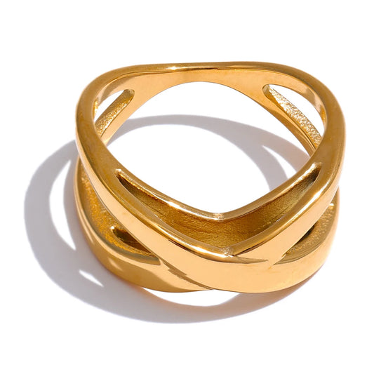 Yhpup Stainless Steel Geometric Ring 18K Gold PVD Plated Minimalist Unusual Jewelry New