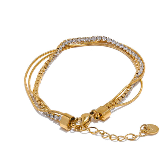 Yhpup Stainless Steel Shiny Cubic Zirconia Layered Chain Stacking Bracelet Bangle Waterproof Women High Quality Fashion Jewelry