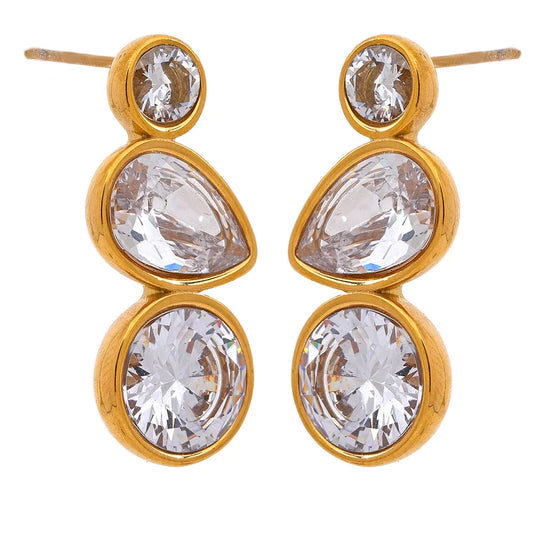 Yhpup Delicate AAA Shiny Cubic Zirconia Stainless Steel Bling Stud Earrings High Quality Gold Color Fashion Daily Jewelry Gift