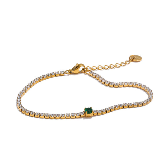 Yhpup Delicate Shiny Cubic Zirconia Chain Bracelet Bangle High Quality Stainless Steel Glitter Fashion Jewelry for Women Gift