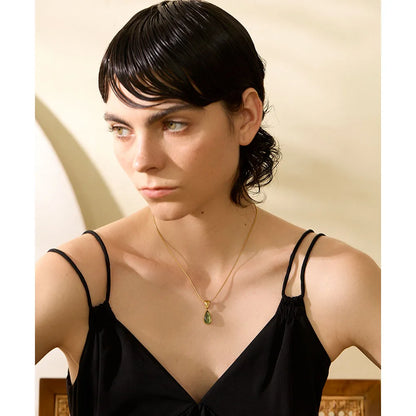 Yhpup Stylish Green Glass Crystal Water Drop Pendant Necklace for Women 316l Stainless Steel Cast Gold Color Fashion Jewelry New