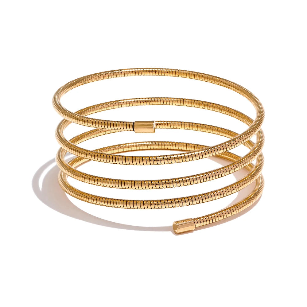 Yhpup Statement Stainless Steel Metal Layered Bracelet Bangle for Women Waterproof Texture High Quality Jewelry Accessories